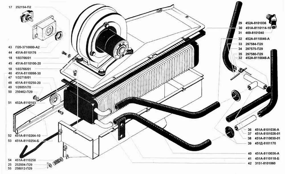 Подключение печки уаз буханка 409 двигатель Отопление кузова УАЗ 3741 (каталог 2002 г.) (Чертеж № 33: список деталей, стоимо