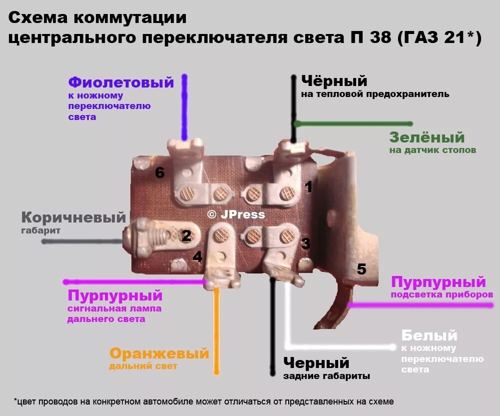 Подключение переключателя света 3110 Схема ЦПС ГАЗ-21 - DRIVE2