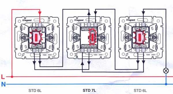 Подключение перекрестного выключателя легран Схемы переключателей legrand