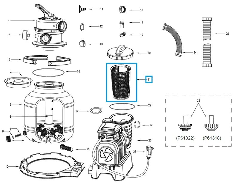 Подключение песочного фильтра насоса Panier de pompe pour filtration à sable Bestway sauf 58515 - C-Piscine