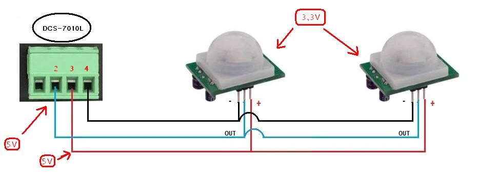 Подключение pir датчик sensor - PIR in parallel - Electrical Engineering Stack Exchange