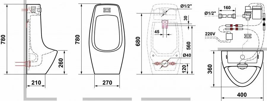 Подключение писсуара к воде Писсуар Laguraty Sensor 512 подвесной сенсорный - купить в интернет-магазине по 