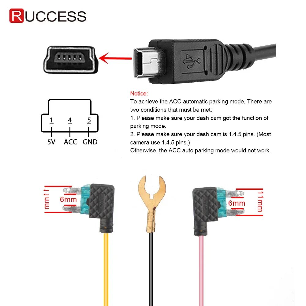 Подключение питания через usb RUCCESS Hard Wire Kit Mini USB 12V 24V to 5V 2.5A Car USB Auto Charging Wire Har