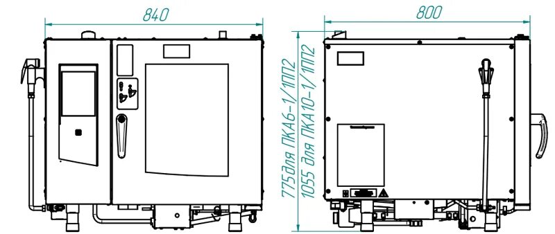 Подключение пка 10 Пароконвектомат ПКА 10-1/1ПП2 - модернизированный ПКА-10-1/1ПП, Габаритные разме