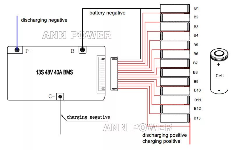 Подключение платы bms 13s к блоку аккумуляторов 13S 48V 40A Continuous Balanced Lithium-ion battery BMS UK stock 18650 Ebike ANN