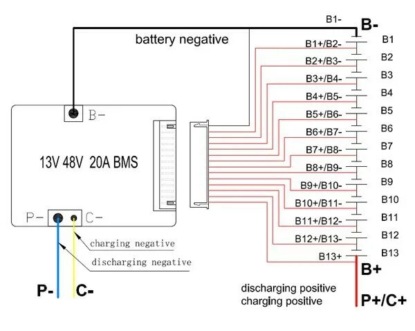 Подключение платы bms 13s к блоку аккумуляторов Бесплатная доставка 13S 48V 20A литиевая батарея плата защиты BMS 48V li-ion/LiP