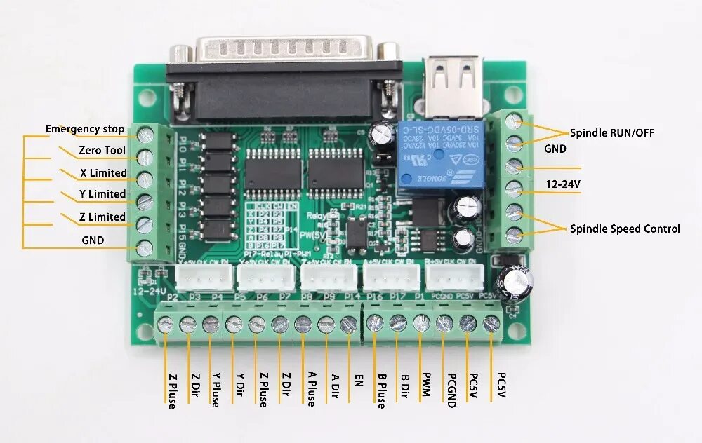 Подключение платы мач 3 Контроллер портов Mach3 DB25, контроллер с 5 осями ЧПУ, USB-порт питания, оптрон