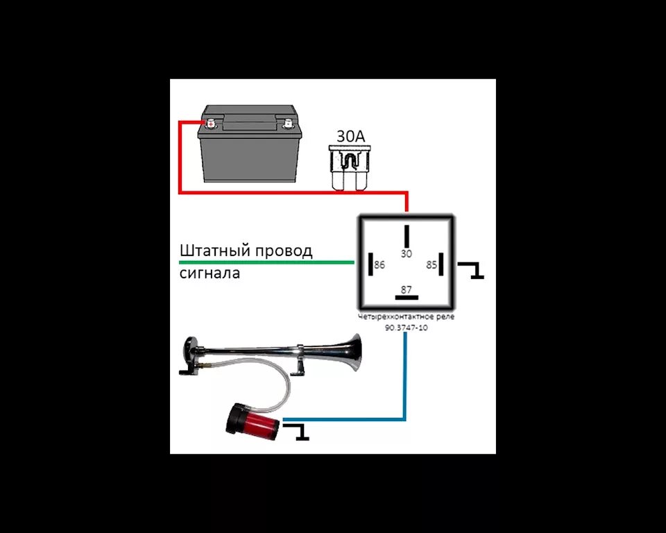 Подключение пневмо гудка через реле схема Установка второго компрессора для пневмогудка - Ford Focus I Hatchback, 1,8 л, 2