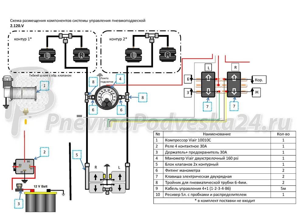 Подключение пневмоподвески 2 Схема подключения пневмоподвески 2 контура с ресивером - Basanova.ru