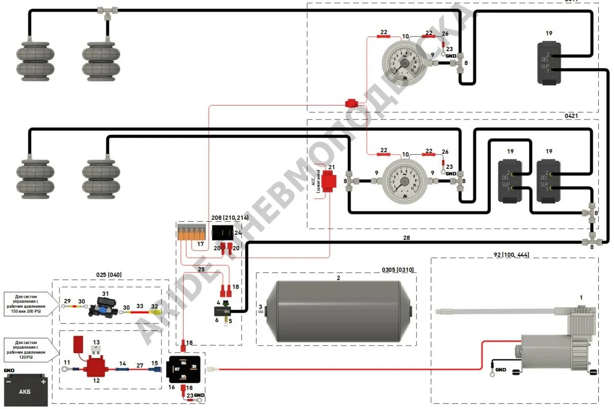 Подключение пневмоподвески 2 Схема подключения пневмоподвески - Серия ПС - Арайд