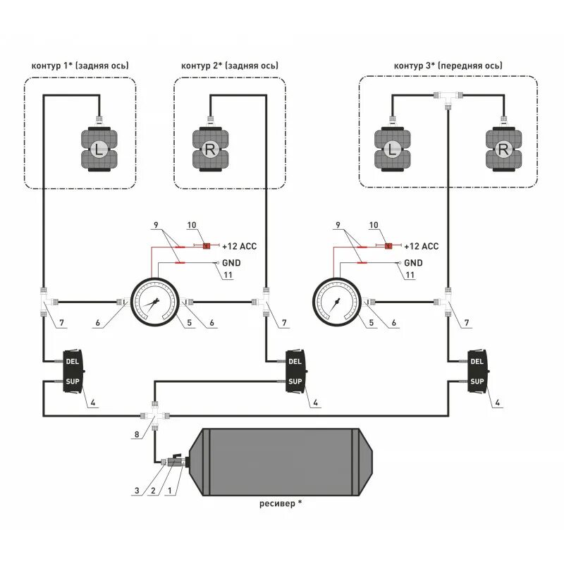 Подключение пневмоподвески 2 контура Купить трех контурную систему управления для авто с штатной воздушной системой