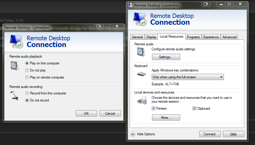 Подключение по rdp без отключения пользователя Can you hear audio from local computer on remote desktop computer? - Microsoft (