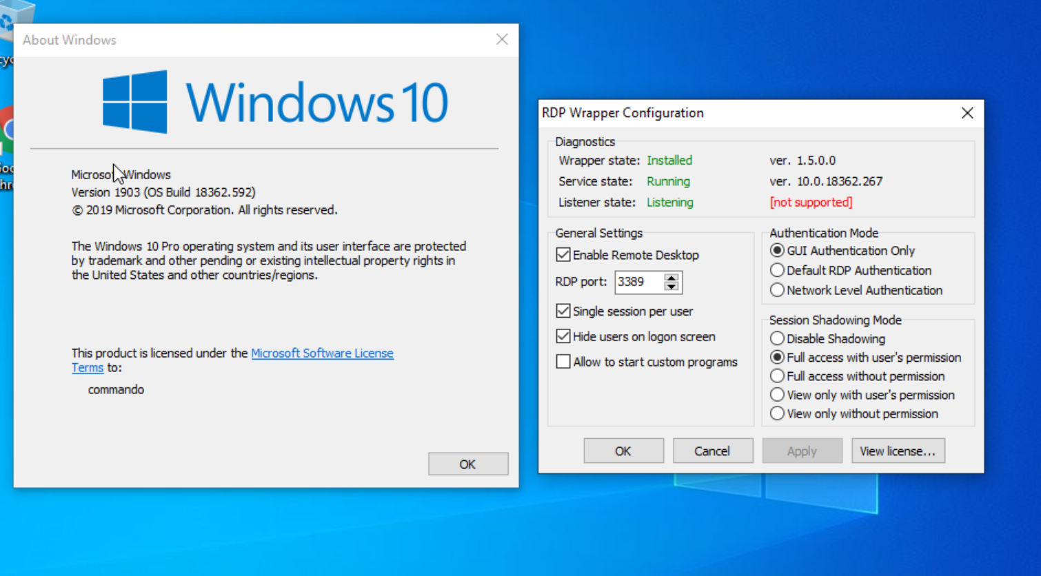 Подключение по rdp к windows 10 Not working for Windows 10 - 1909. OS Build 18363.592 - Issue #963 - stascorp/rd