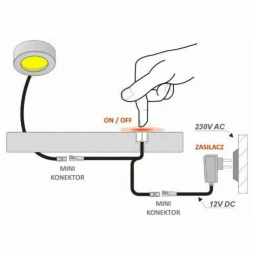 Подключение подсветки с сенсорным выключателем 12V MINI-AMP Einbau Möbel Touch Schalter Dimmer 24W Touchdimmer 2m Kabel schwarz