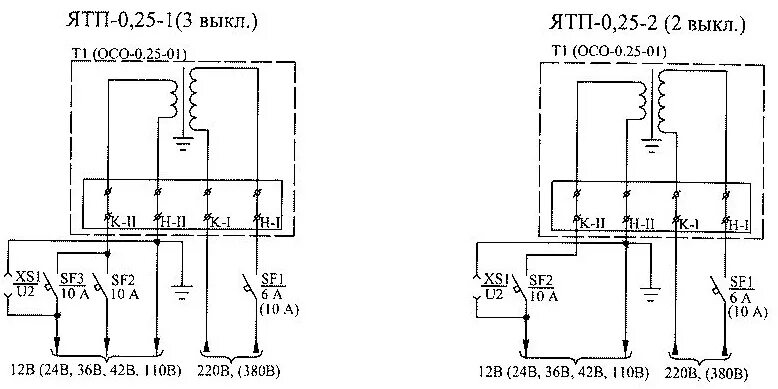 Подключение понижающего трансформатора 220 36 схема подключения Ящик ЯТП 0,25 220/12В (2 авт.выкл.) IP31