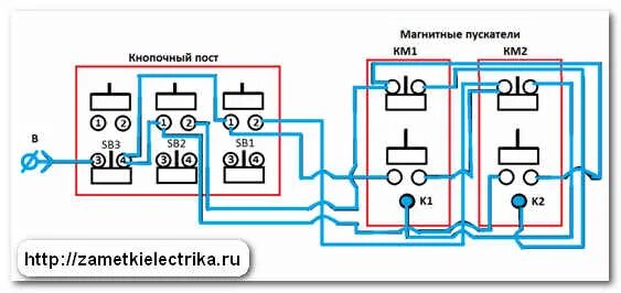 Подключение поста кнопочного 220 схема Схема реверса асинхронного двигателя Заметки электрика