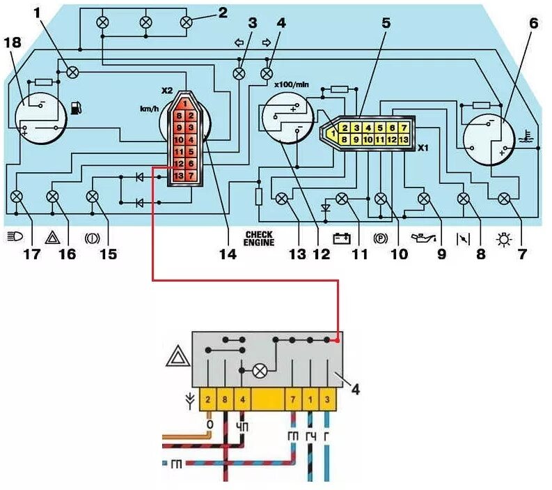 Подключение постоянной подсветки приборной панели ваз 2121 Индикатор аварийной сигнализации на комбинации приборов - Lada 2115, 1,6 л, 2010