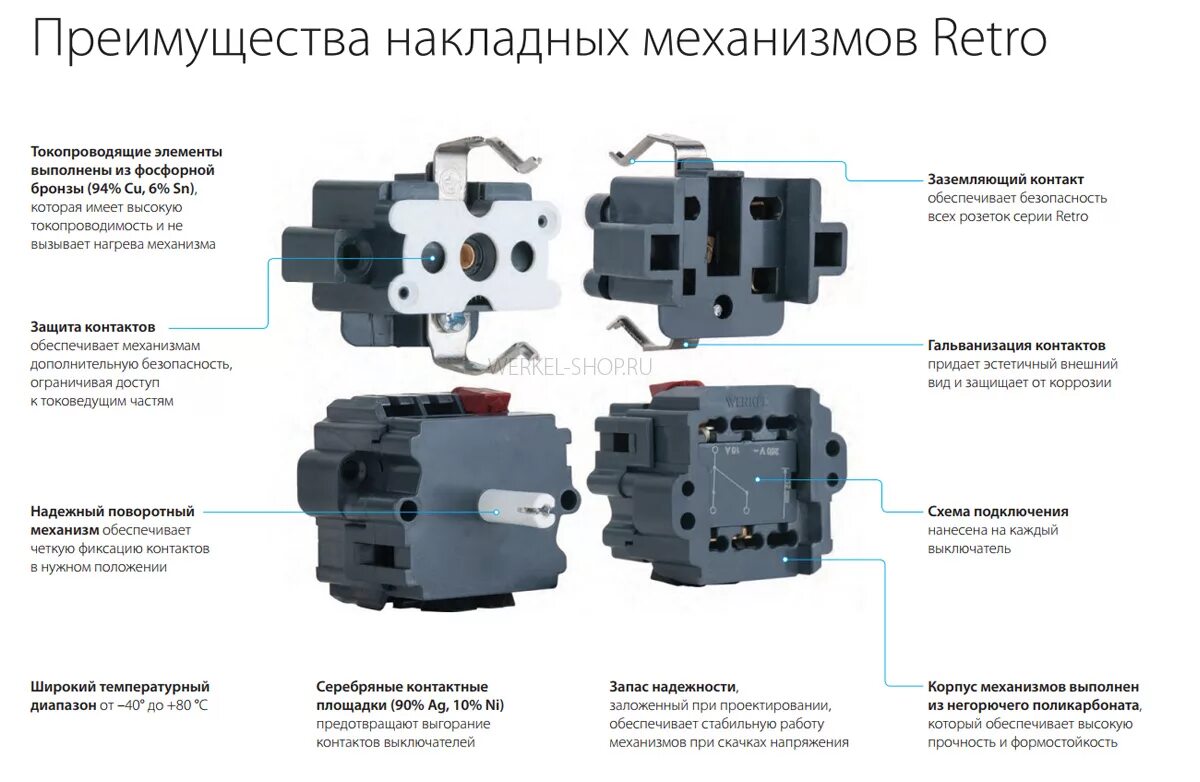 Подключение поворотного выключателя Накладные розетки и выключатели Werkel Vintage интернет-магазин