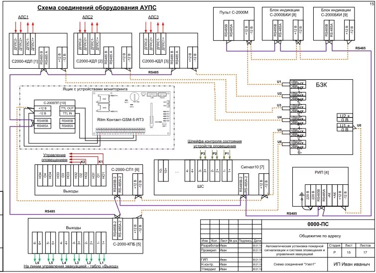 Подключение пожарной сигнализации болид Проект общежития на 5 этажей в Visio