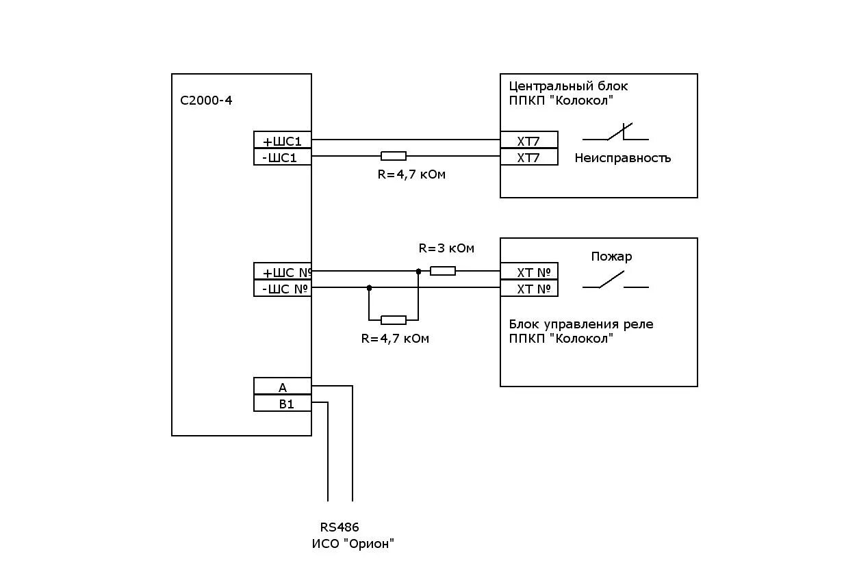 Подключение прибора с2000 4 Схема подключения ППКП "Колокол-1" к другим ПКП на примере С2000-4" Официальный 