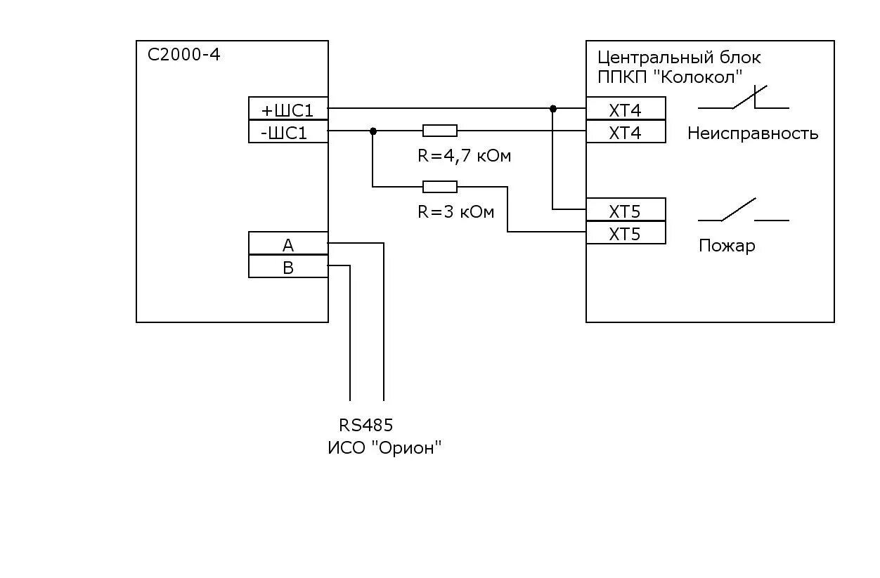 Подключение прибора с2000 4 Схема подключения ППКП "Колокол-1" к другим ПКП на примере С2000-4" Официальный 