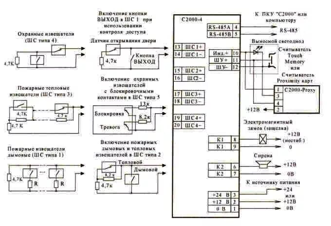 Подключение прибора с2000 4 Опс-1: схема подключения, расшифровка электрика