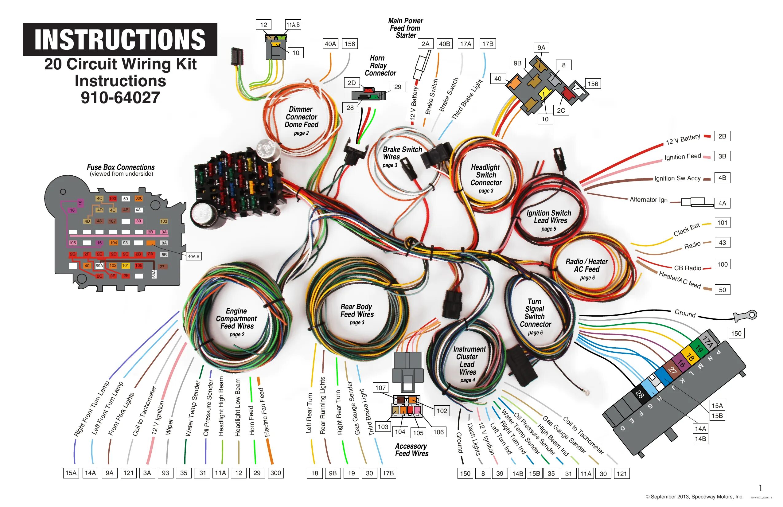 Подключение приборной панели эндуро Speedway Motors 20 Circuit Wiring Kit Instructions Manualzz