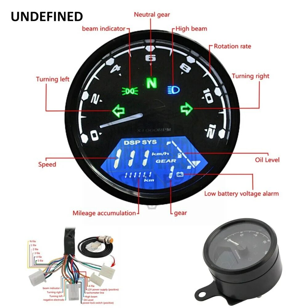 Подключение приборной панели мопеда Universal Digital Speedometer Motorcycle Odometer LCD 12V Digital Tachometer Mot