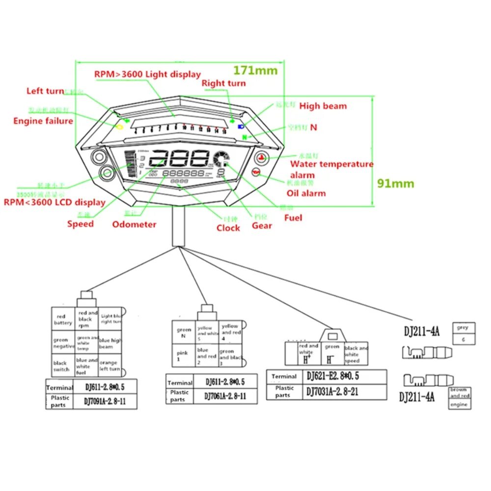 Подключение приборной панели moto instrumen Тахометр с ЖК-дисплеем для kawasaki Z1000, 7 цветов AliExpress