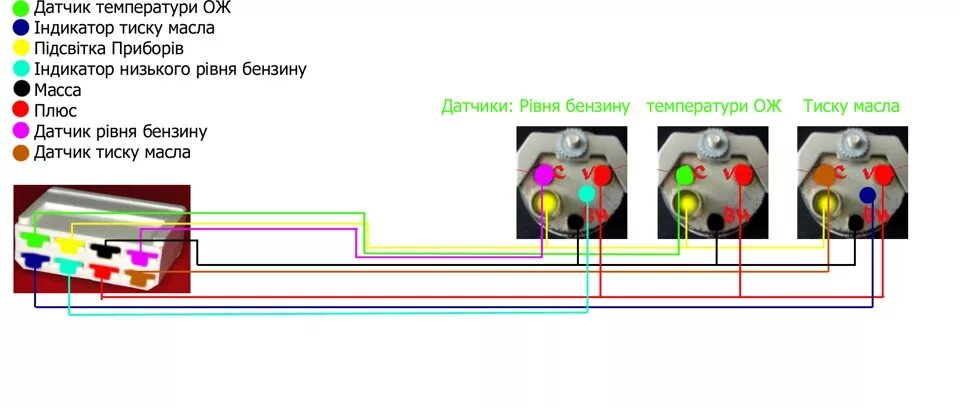 Подключение приборных проводов Підключення датчиків від 2106 на ваз 2105 - Lada 21053, 1,5 л, 1984 года электро