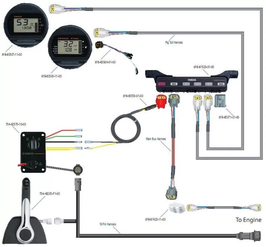 Подключение приборных проводов 6YR-W0035-M6-00. Прибор Измерительный / MULTI FUNCTION 2 GAGE KIT RD. Цена 35000