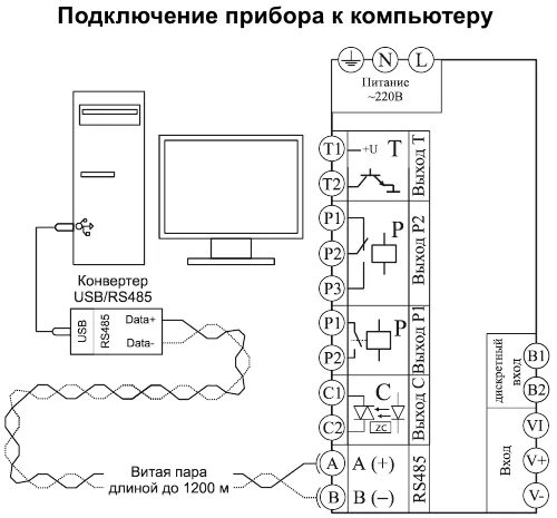 Подключение приборов к компьютеру Установка и подключение прибора Термодат-16Е5