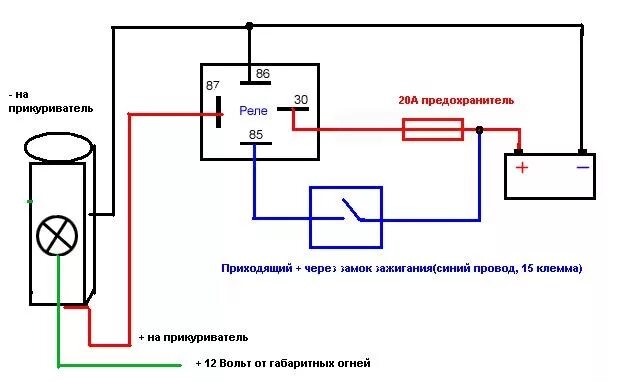 Подключение прикуривателя через замок зажигания Находим применение реле ч.1 или умный прикуриватель - Lada 21074, 1,6 л, 2008 го