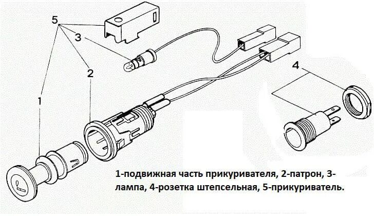 Подсветка прикуривателя ВАЗ 2108, 2109, 21099, схема