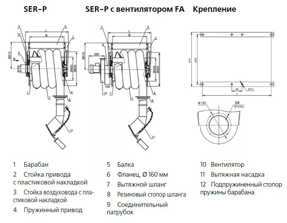 Подключение привода выхлопных газов барабана Механическая вытяжная катушка Вытяжные катушки Удаление выхлопных газов