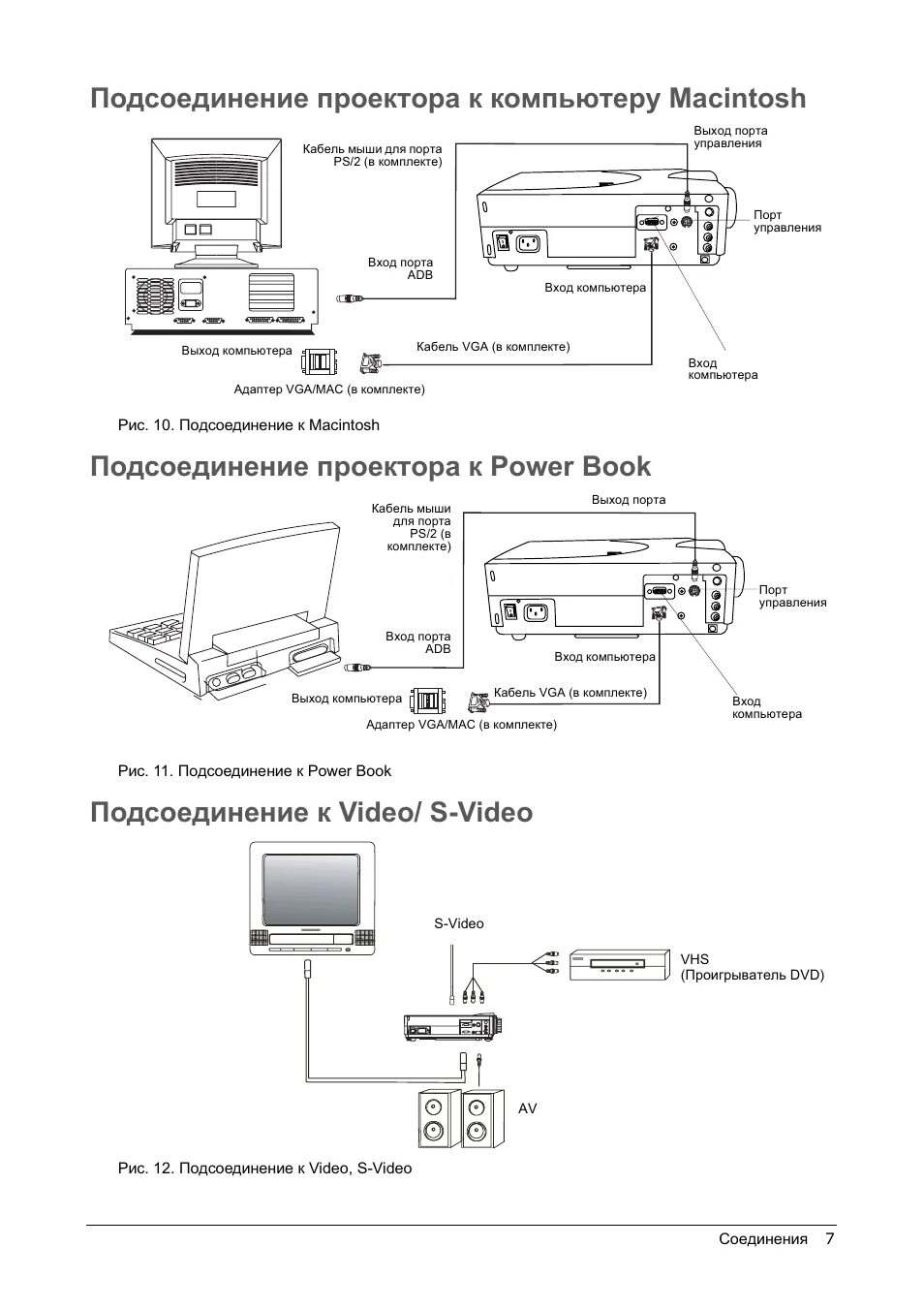 Подключение проектора к компьютеру Подсоединение проектора к компьютеру macintosh, Подсоединение проектора к power 