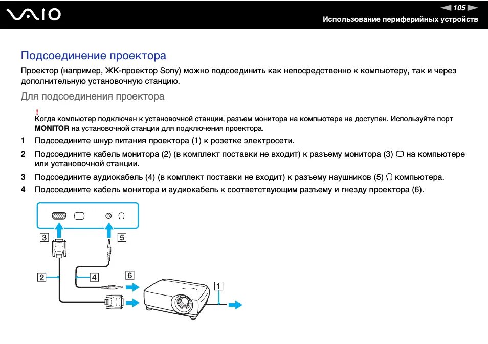 Подключение проектора к компьютеру Sony VGN-TT21M: Instruction manual and user guide, Подсоединение мультимедийного