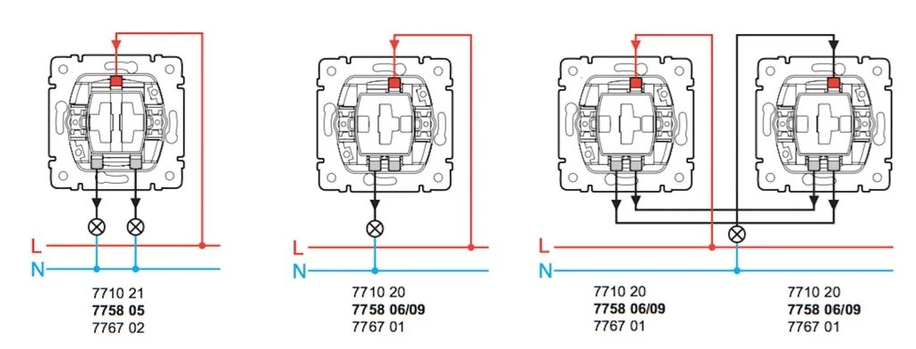 Подключение проходного выключателя legrand etika Схемы переключателей legrand
