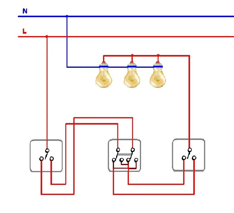 Подключение проходного выключателя на одну лампу Ответы Mail.ru: Электрики есть ?! Как реализовать 3! Проходных выключателя на Од