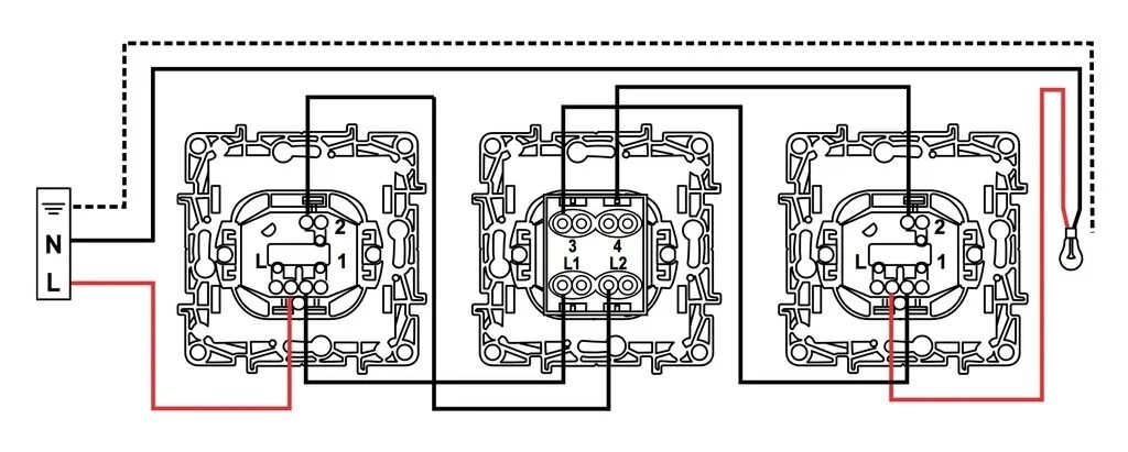 Подключение проходного выключателя с 4 места Схема подключения проходного выключателя Schneider