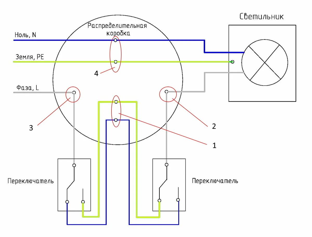 Подключение проходных выключателей без распаечной коробки Схема коробки проходного выключателя - найдено 85 картинок