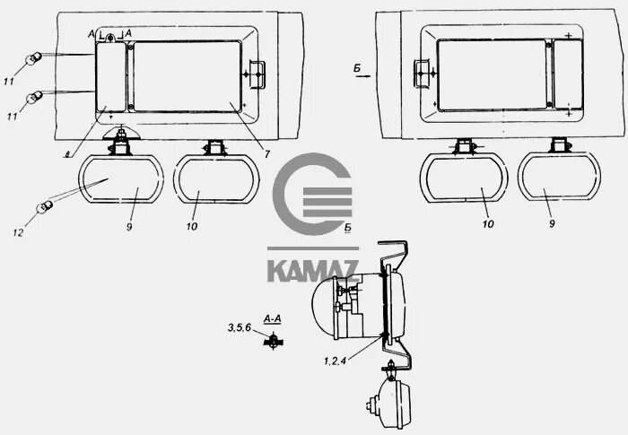 Подключение противотуманных фар камаз 65115 Фары и фонари передние для автомобиля КАМАЗ 65115, 12 дет.