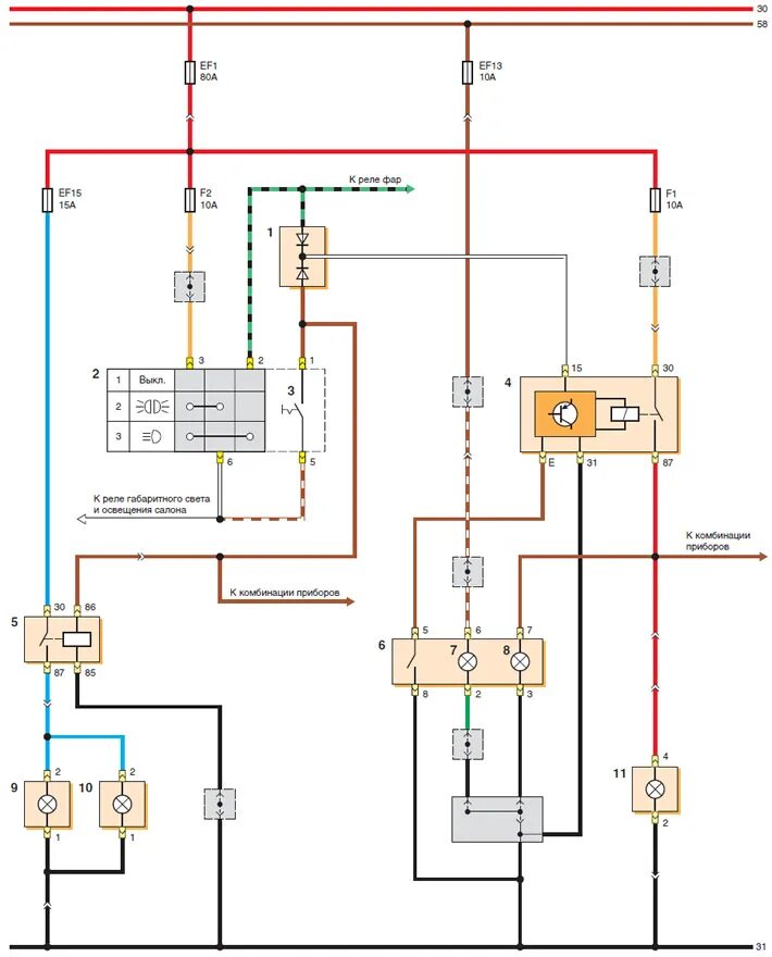 Подключение противотуманных фар ланос Scheme of inclusion of fog lamps and fog light lamps in the left rear lamp (Chev