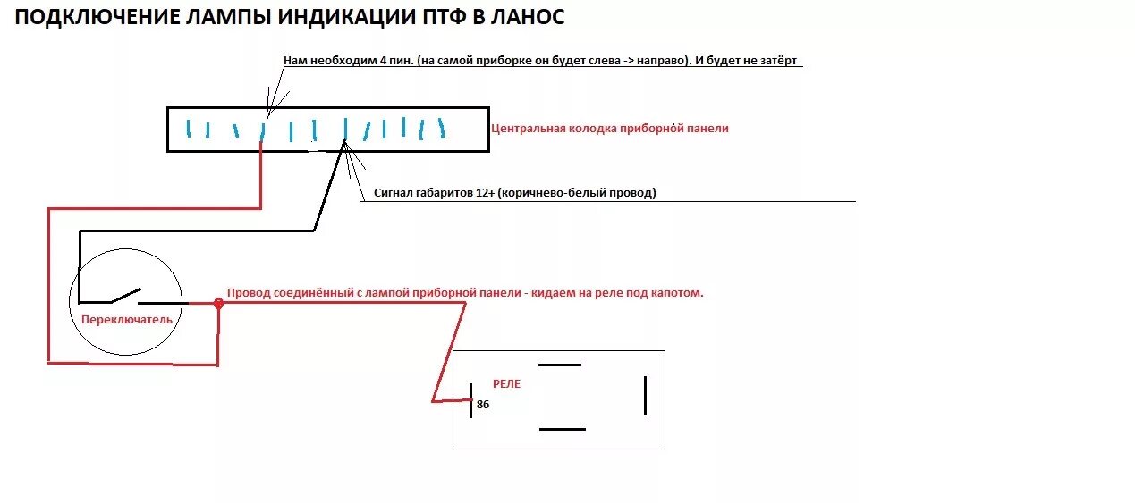 Подключение противотуманных фар ланос Схема подключения ПТФ в ланос (бампер спорт) - Chevrolet Lanos, 1,5 л, 2006 года