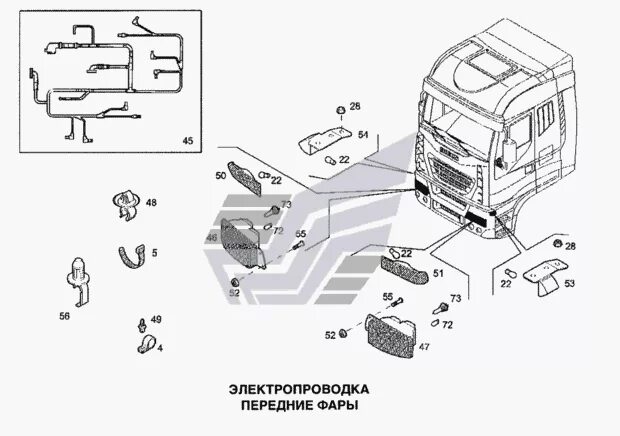 Подключение противотуманных фар на ивеко магирус Электропроводка, передние фары Stralis (Чертеж № 242: список деталей, стоимость 