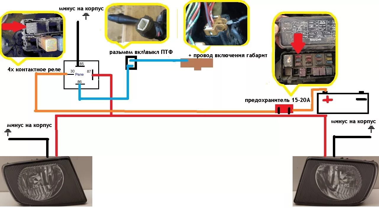 Подключение противотуманных фар ниссан эксперт vw11 Схема установки ПТФ, подключение. - Nissan AD (Y11), 1,5 л, 2000 года электроник