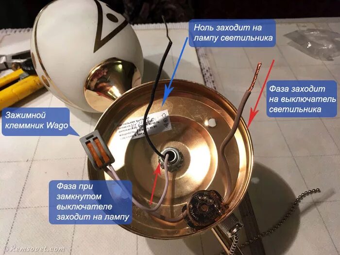 Подключение провода бра Замена выключателя с цепочкой у настенного светильника Remsovet.com