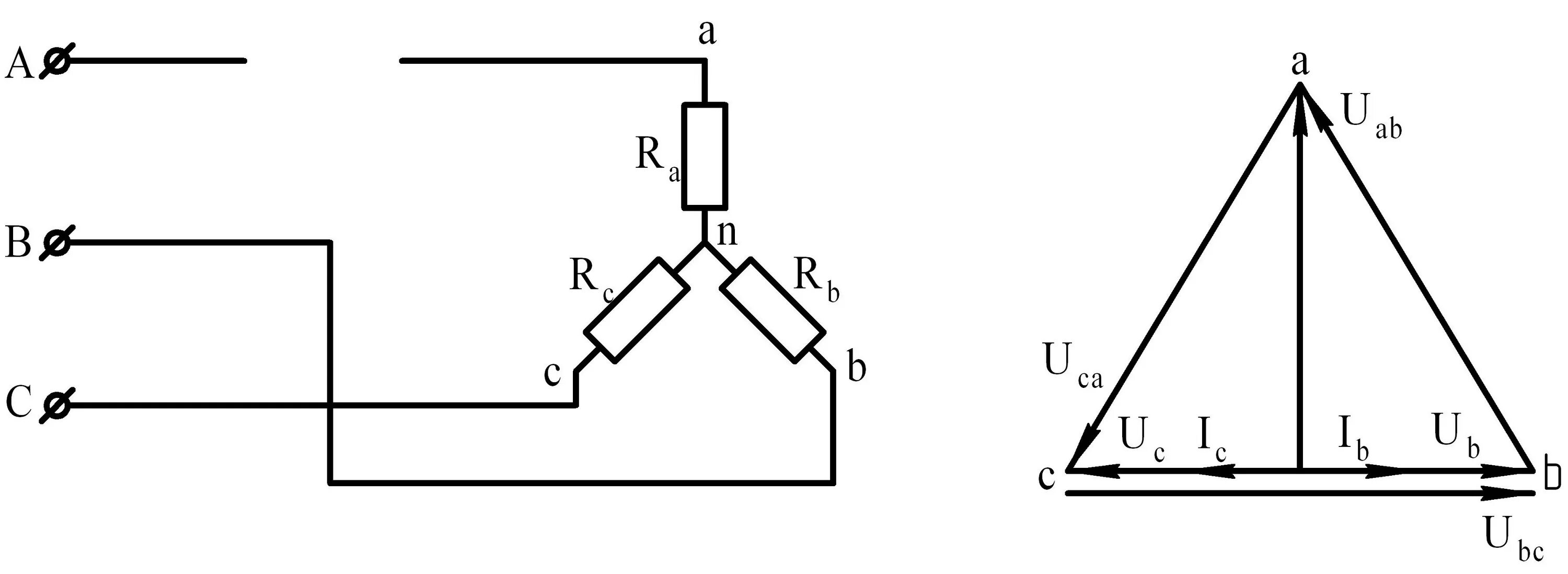 Подключение провода треугольником Симметричная (равномерная) нагрузка фаз в трехпроводной цепи трехфазного тока