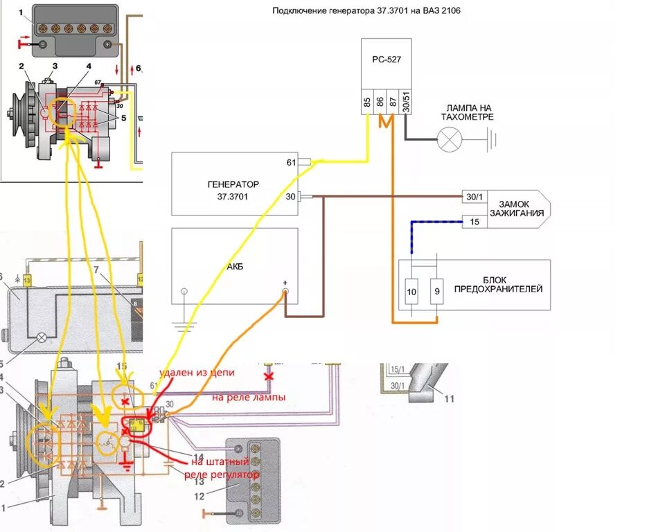 Подключение проводки генератора ваз 2106 доработка щёток реле регулятора ваз 2108(09,99) - Lada 21061, 1,5 л, 1977 года э