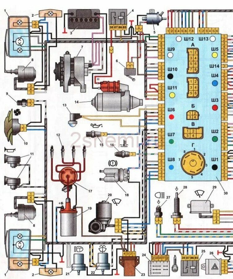 Подключение проводки ваз 2107 Схема проводки ваз 2107 карбюратор с описанием по цветам проводов Life-Shina.ru